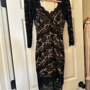 Bebe Black 3/4 inch Sleeve Bodycon Dress Sweetheart Neckline